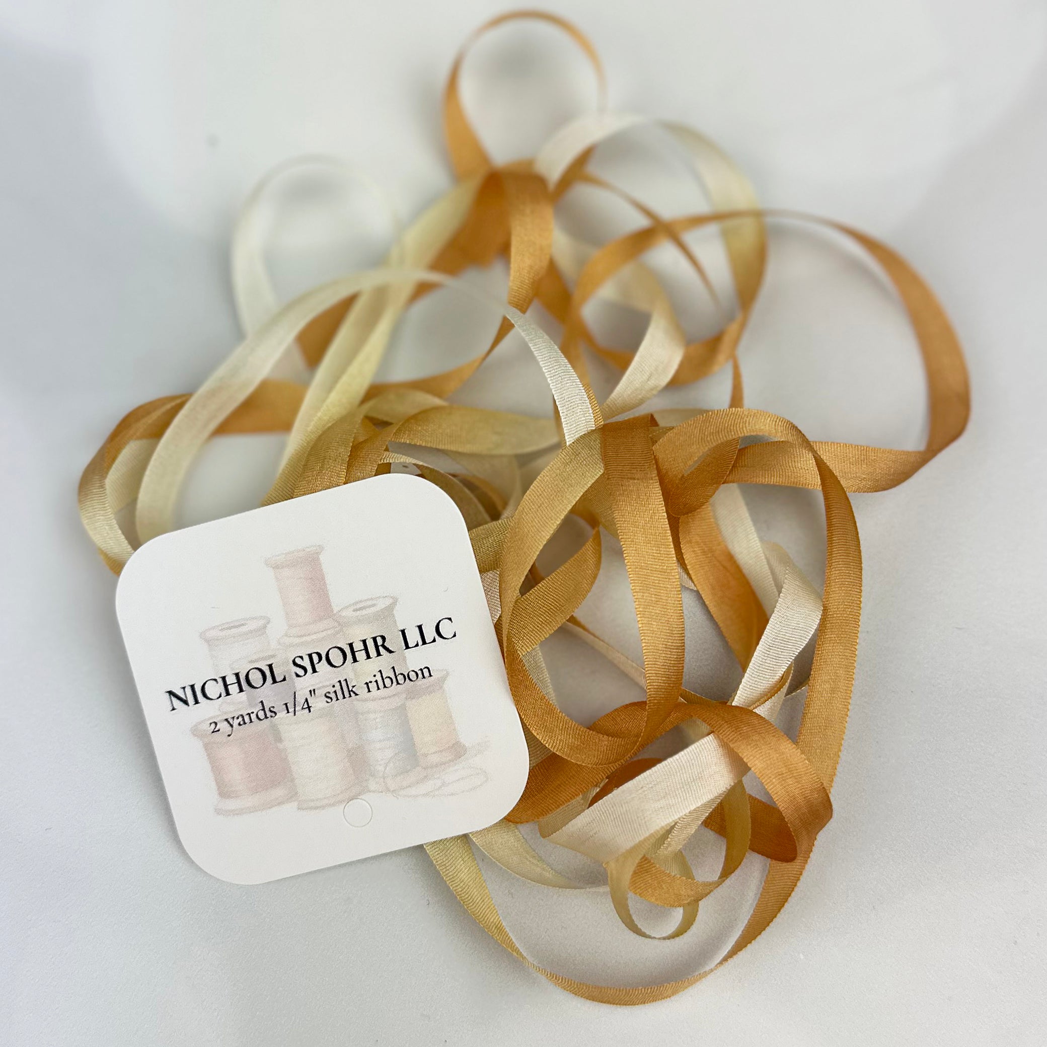 1/4" Silk Ribbon - Pale Gold and White